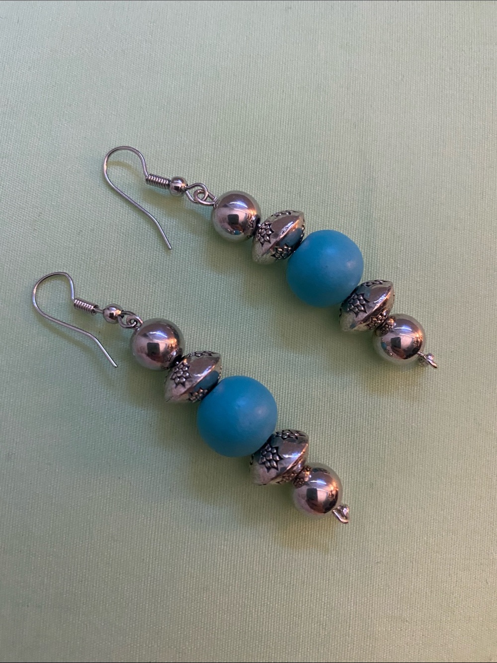 Turquoise BOHO BOHEMIAN Bead Dangle Earrings - Silver Accent